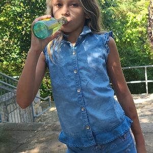Kidpik Denim Sleeveless Button Up Blouse
